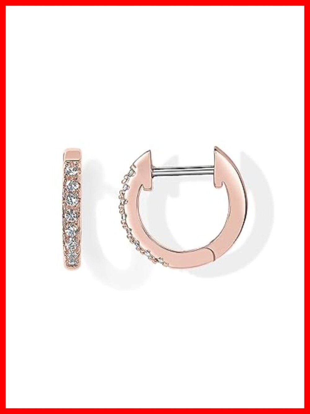 14K Rose Gold Plated Cubic Zirconia Huggie Earrings 12mm Hypoallergenic